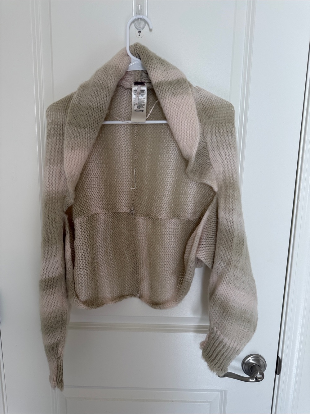 Free People Soft Striped Open-Front Cardigan in Beige and Olive